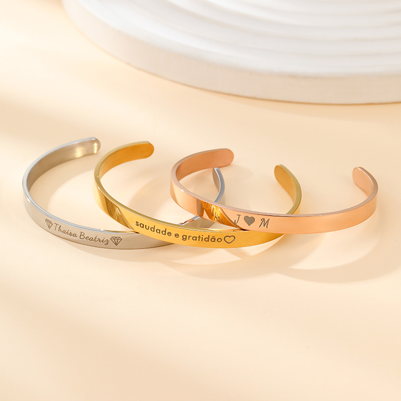 ECGIFT BR013 Personalized Minimalist Name Bangle Stylish Cuff Bangle Bracelet Jewelry Birthday Anniversary Wedding Gift For Women Lover