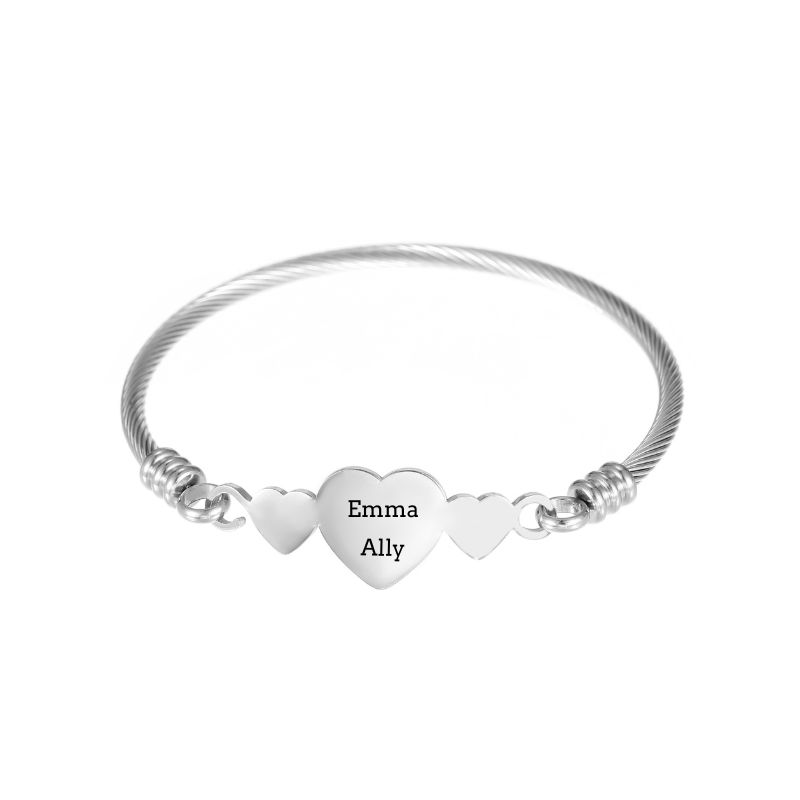 ECGIFT BR040 Personalized Minimalist 3 Heart Bangle Stylish Jewelry Mother bracelet Birthday Anniversary Wedding Gift For Women Girlfriend