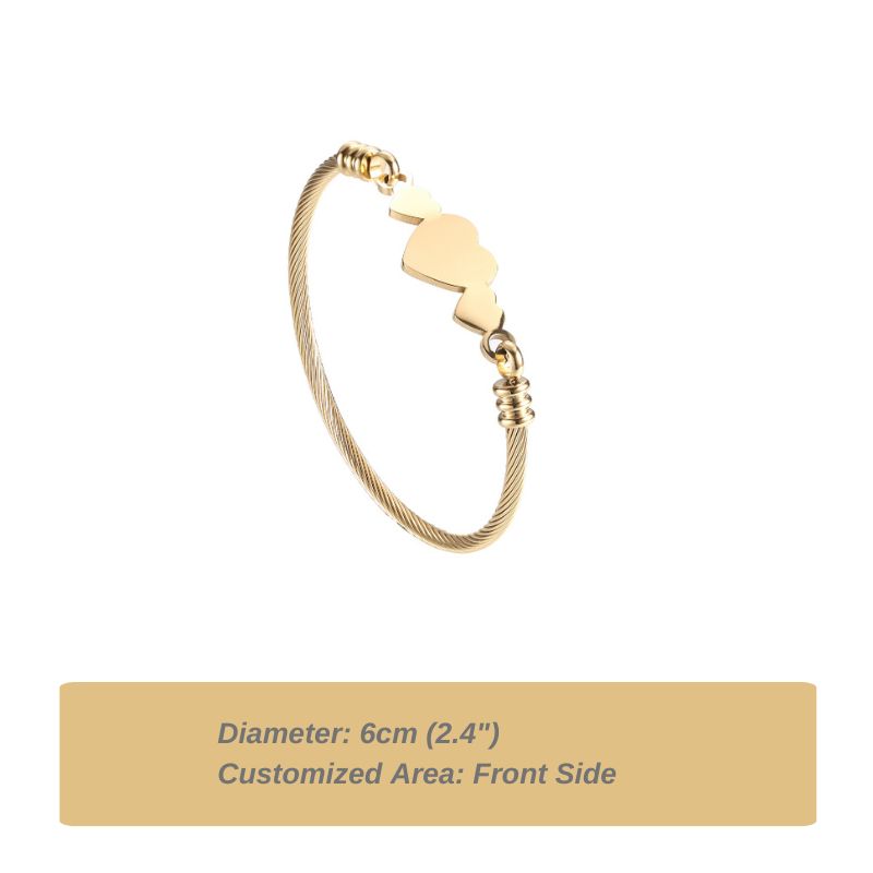 ECGIFT BR040 Personalized Minimalist 3 Heart Bangle Stylish Jewelry Mother bracelet Birthday Anniversary Wedding Gift For Women Girlfriend