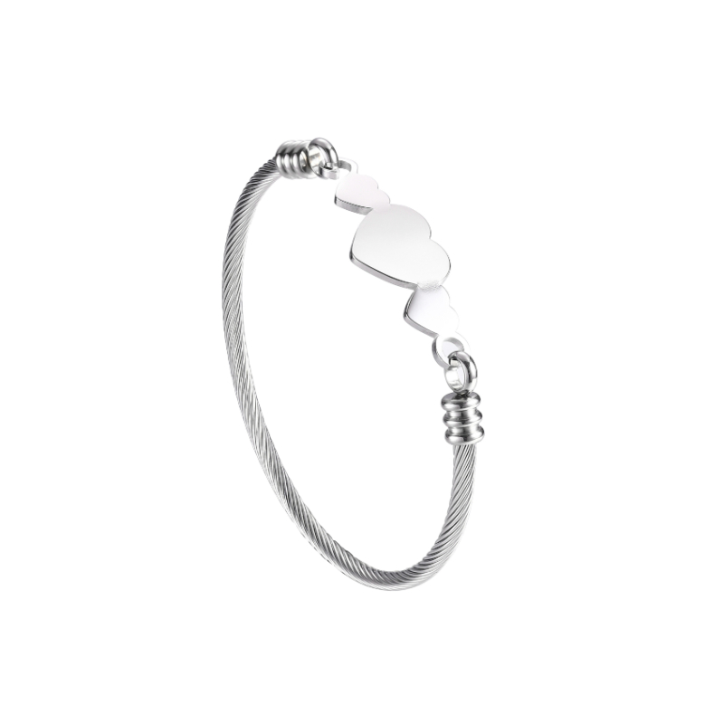 ECGIFT BR040 Personalized Minimalist 3 Heart Bangle Stylish Jewelry Mother bracelet Birthday Anniversary Wedding Gift For Women Girlfriend