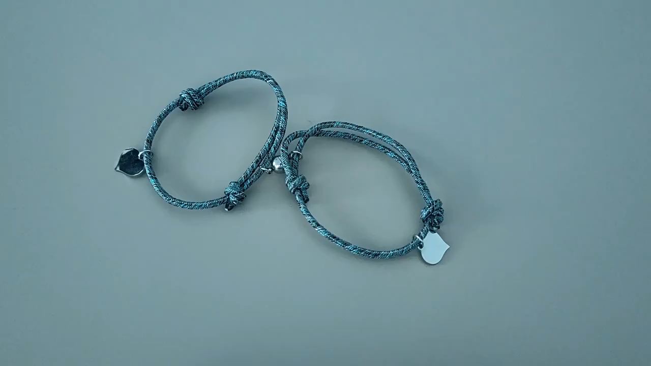 ECGIFT BR004 Personalized Infinite Heart Rope Knot Adjustable Bracelet Set of 2 With Magnetic Heart Charm Birthday Anniversary Gift For Couple Friends