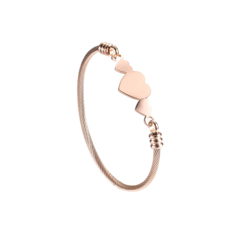 ECGIFT BR040 Personalized Minimalist 3 Heart Bangle Stylish Jewelry Mother bracelet Birthday Anniversary Wedding Gift For Women Girlfriend