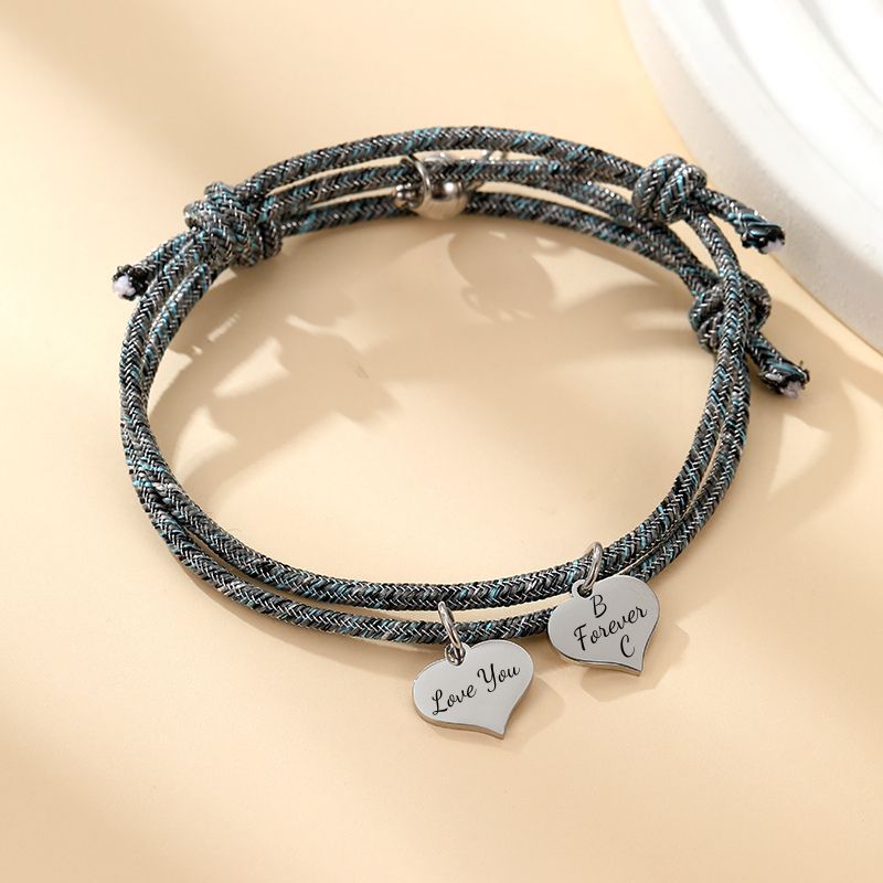 ECGIFT BR004 Personalized Infinite Heart Rope Knot Adjustable Bracelet Set of 2 With Magnetic Heart Charm Birthday Anniversary Gift For Couple Friends