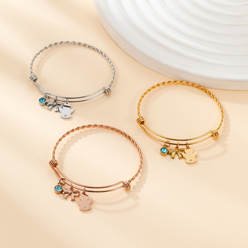 ECGIFT BR019 Personalized Engraved Name Bracelet With Sweet Little Angel Adjustable Bangle Baby Shower Birthday Gift For New Mother Best Friends