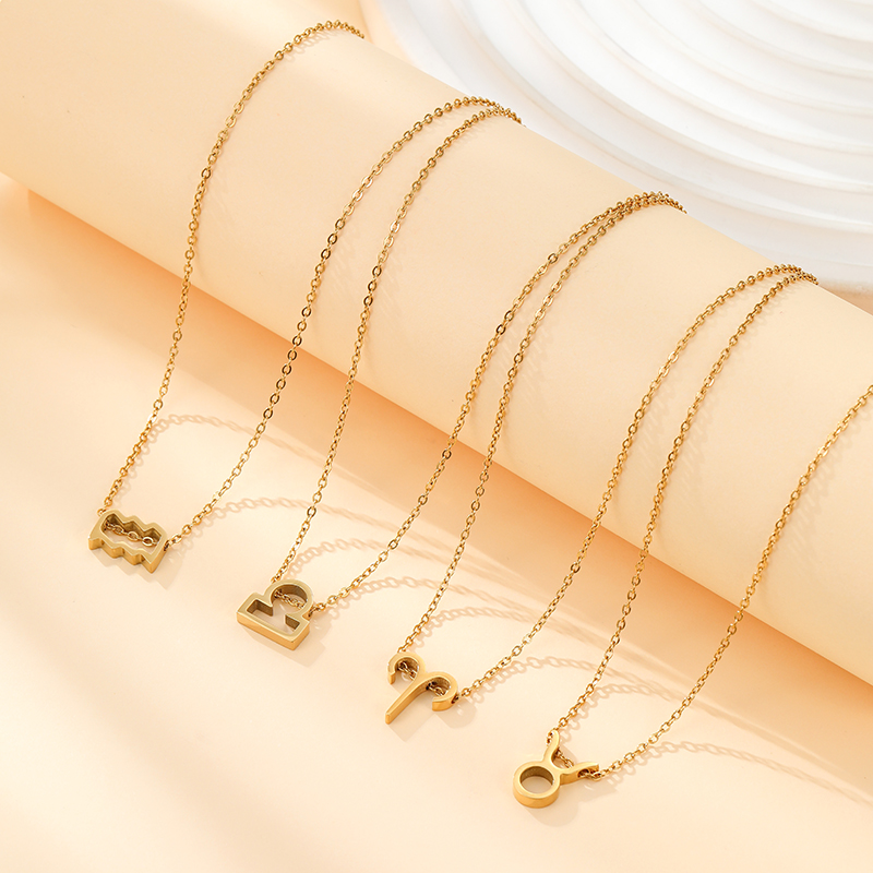 ECGIFT NE025 Gold Constellation Zodiac Necklace With Adjustable Chain Birthday Gift For Friend And Partner