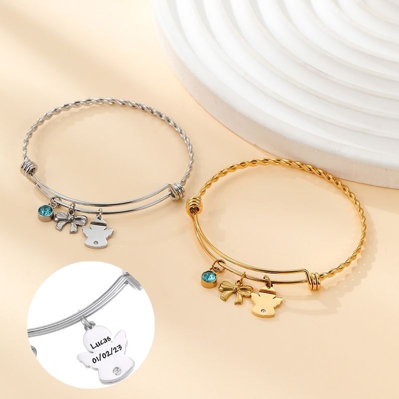 ECGIFT BR019 Personalized Engraved Name Bracelet With Sweet Little Angel Adjustable Bangle Baby Shower Birthday Gift For New Mother Best Friends