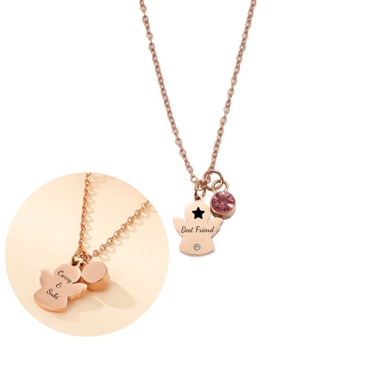 ECGIFT NE024 Personalized Engraved Name Necklace With Sweet Little Angel Baby Shower Birthday Gift For New Mother Best Friends
