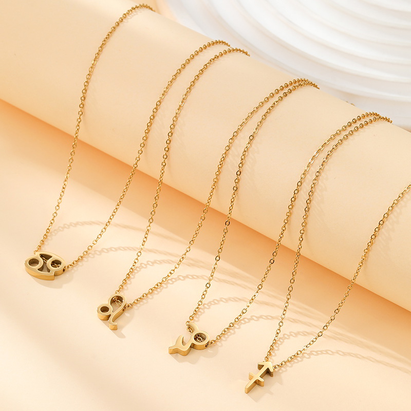 ECGIFT NE025 Gold Constellation Zodiac Necklace With Adjustable Chain Birthday Gift For Friend And Partner