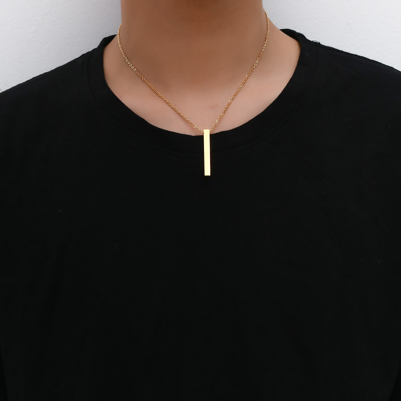 ECGIFT NE003 Personalized Engraved 4 Sides Bar Unisex Necklace For Birthday Anniversary Valentine's Day Gift