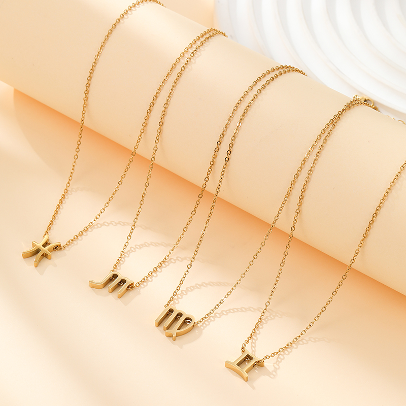 ECGIFT NE025 Gold Constellation Zodiac Necklace With Adjustable Chain Birthday Gift For Friend And Partner