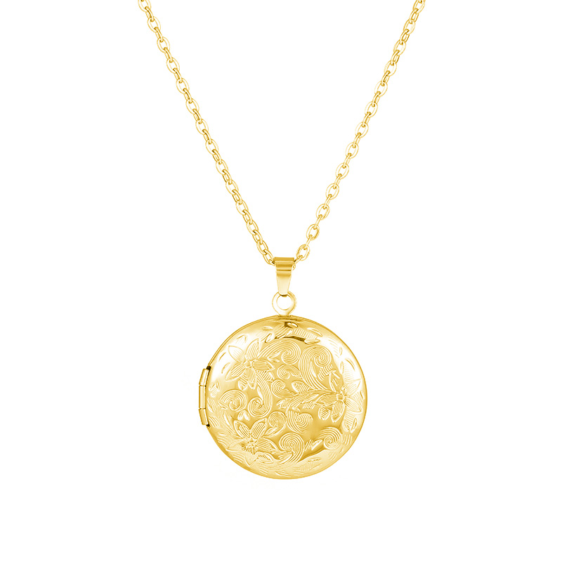 ECGIFT NE041 Personalized Vintage Pattern Photo Locket Necklace With Engraved Name Birthday Anniversary Gift For Family Best Friends