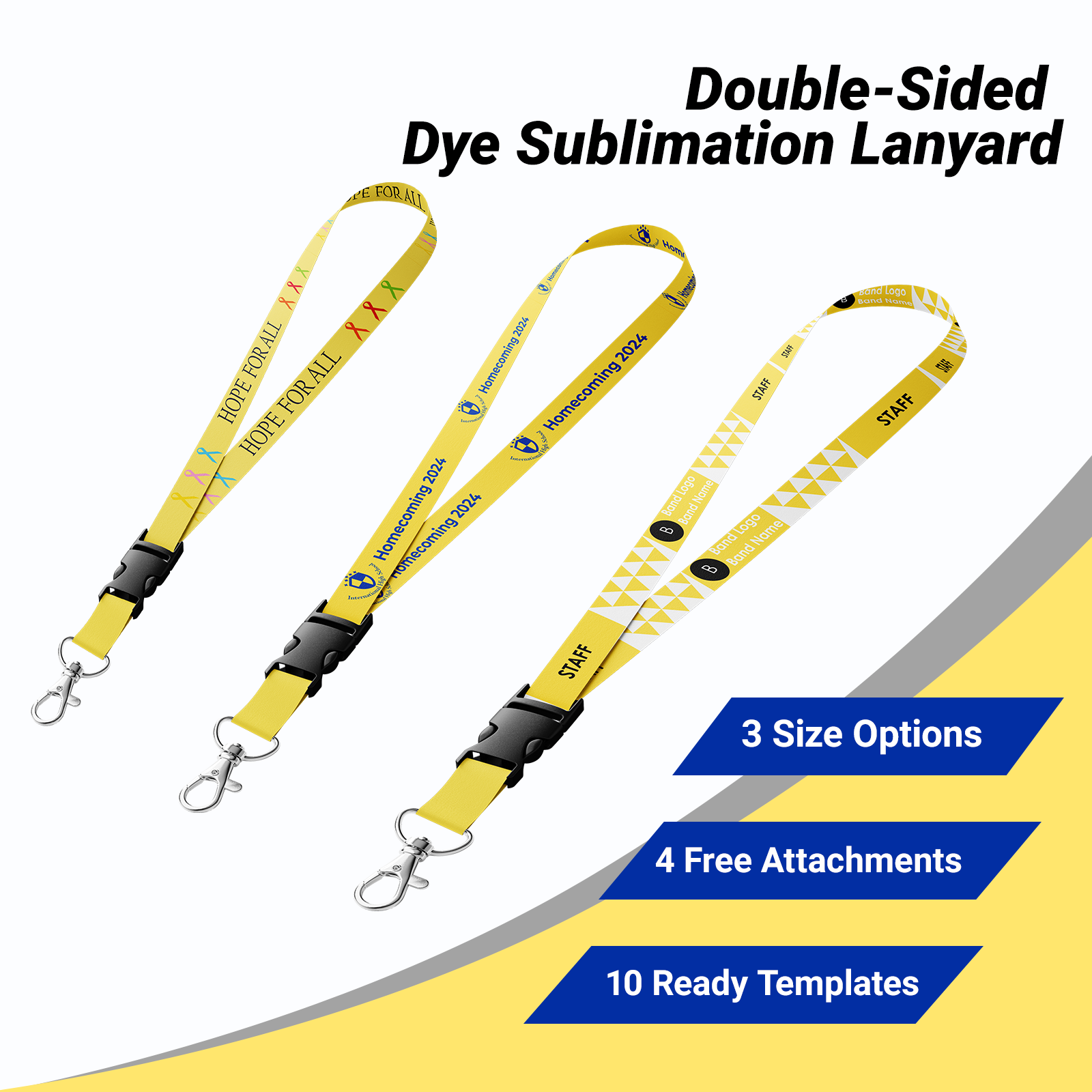 ECGIFT LA001 Custom 2-Sided Lanyards | 20pcs MOQ | Free Design + 4H Preview | 4 Free Attachments | Event & Branding Essential