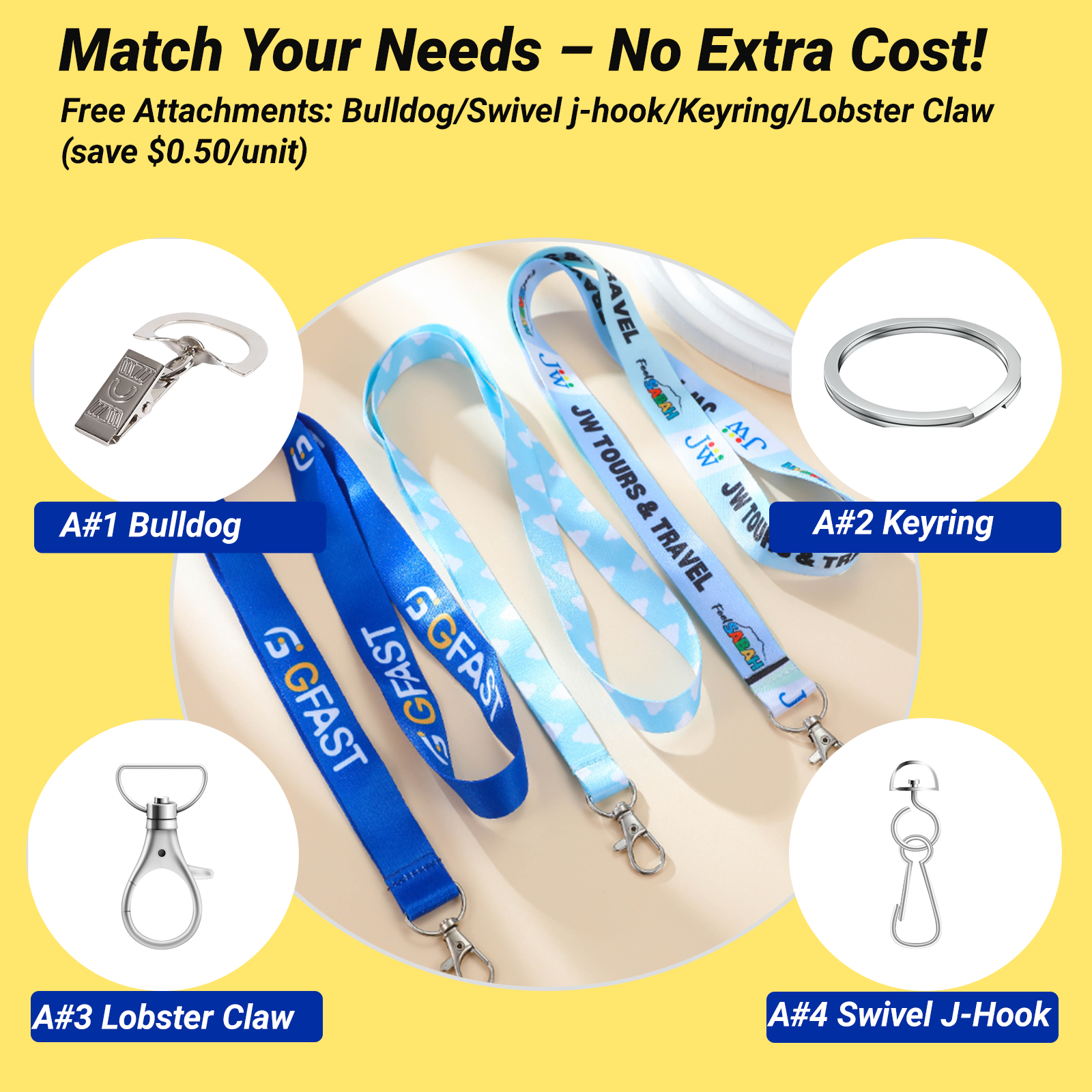 ECGIFT LA001 Custom 2-Sided Lanyards | 20pcs MOQ | Free Design + 4H Preview | 4 Free Attachments | Event & Branding Essential