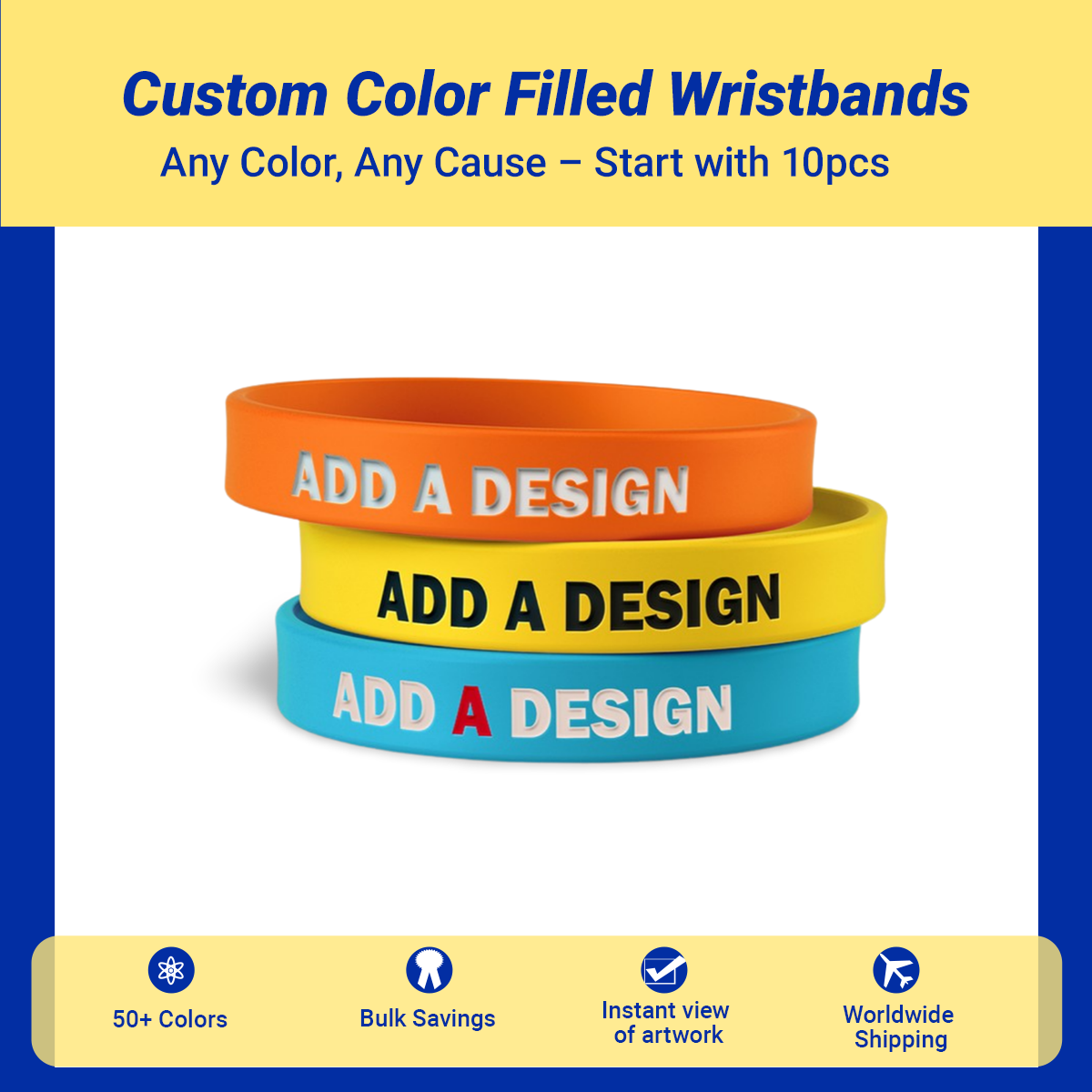 ECGIFT SW009 Promotional Silicone Wristbands Custom Color-Filled Bracelets | 10pcs Min Order | Charity Fundraisers, Party Favors & Brand Giveaways