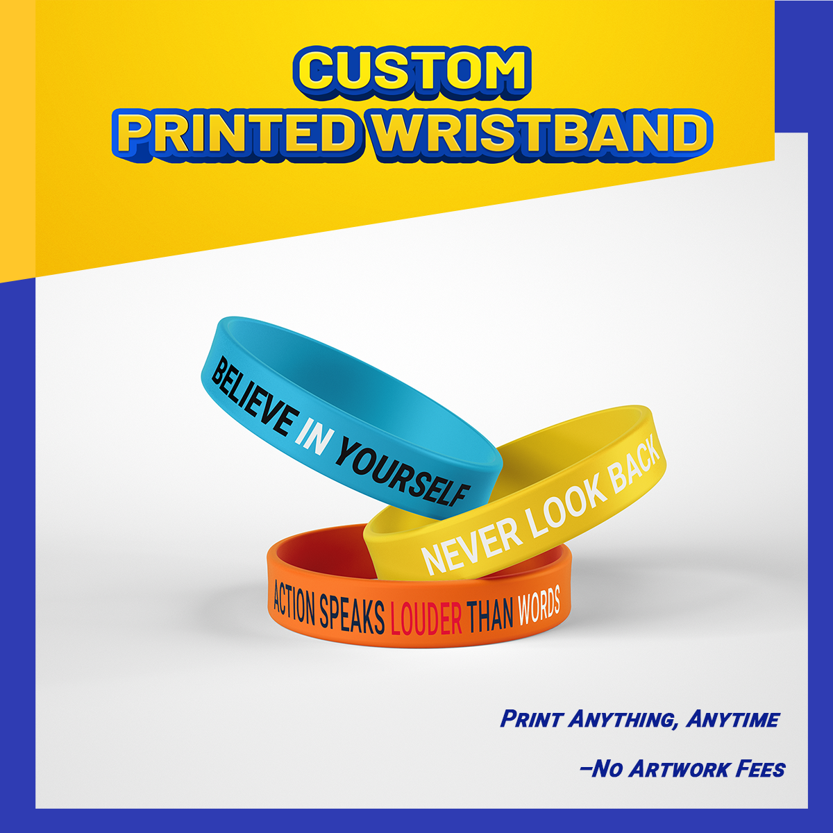 ECGIFT SW008 Custom Printed Wristbands | Multi-Color Logos & Text | 10pcs Min Order | Branding for Schools, Churches & Corporate Events