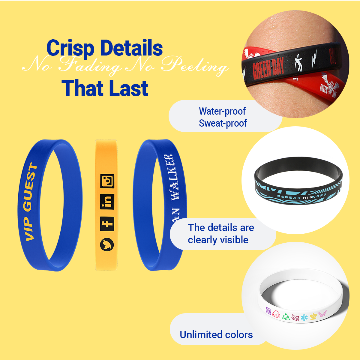 ECGIFT SW008 Custom Printed Wristbands | Multi-Color Logos & Text | 10pcs Min Order | Branding for Schools, Churches & Corporate Events