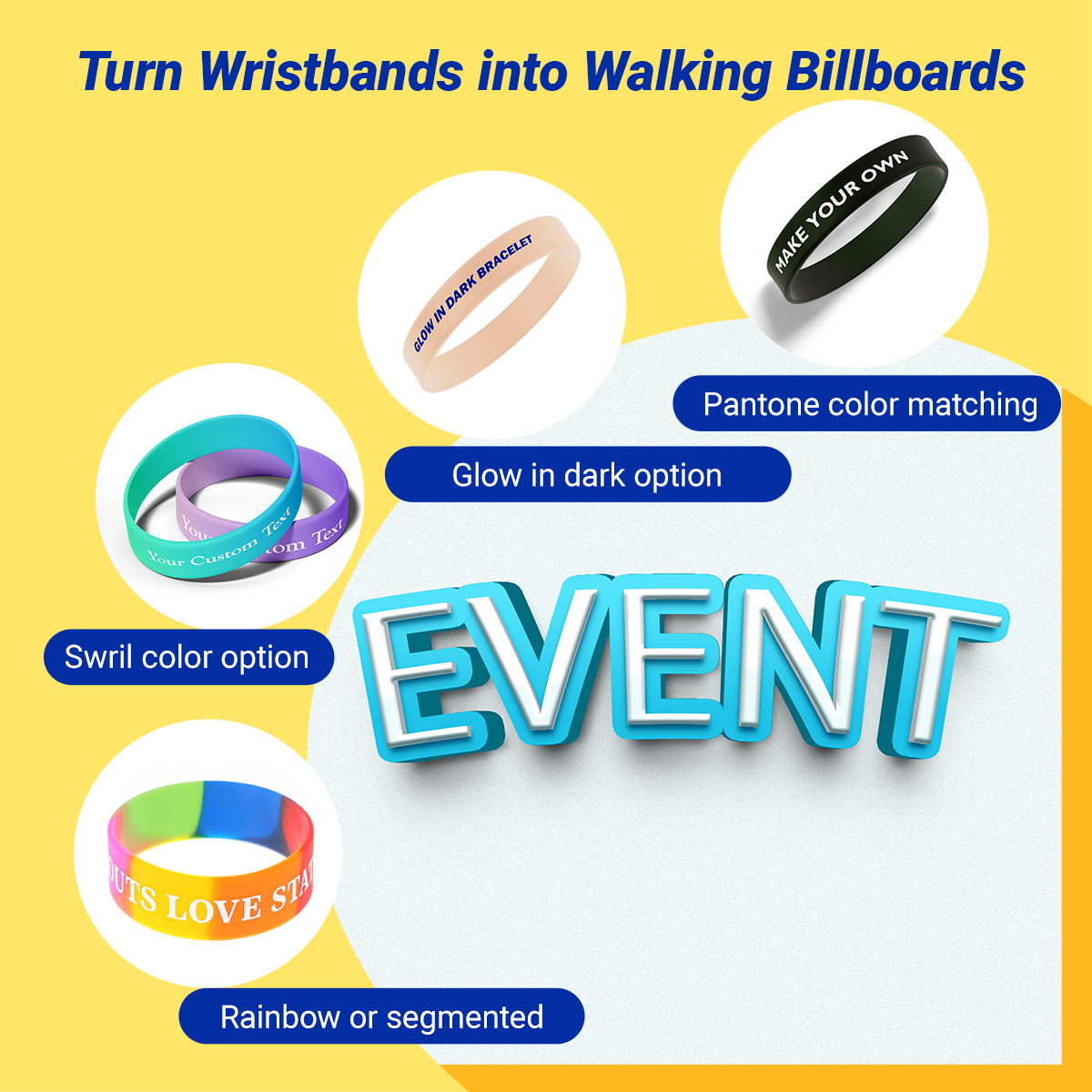 ECGIFT SW008 Custom Printed Wristbands | Multi-Color Logos & Text | 10pcs Min Order | Branding for Schools, Churches & Corporate Events