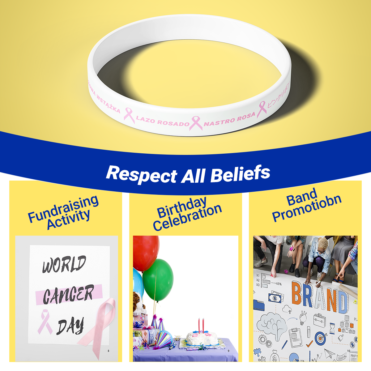ECGIFT SW008 Custom Printed Wristbands | Multi-Color Logos & Text | 10pcs Min Order | Branding for Schools, Churches & Corporate Events