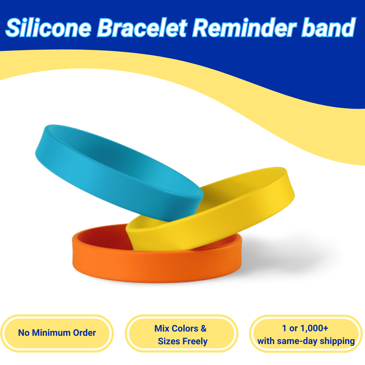 ECGIFT SW001 Silicone Wristbands Reminder Band | 10 Colors & 3 Sizes | No Minimum Order | Bulk Discounts for Schools/Groups