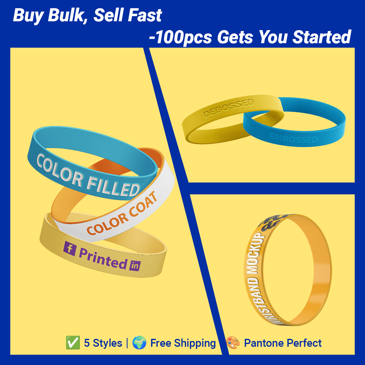 ECGIFT SW010 Bulk Custom Wristbands | 100pcs MOQ | Free Design + Shipping | 4hr Proof | Debossed/Embossed/Color Filled/ Embossed Printed Styles