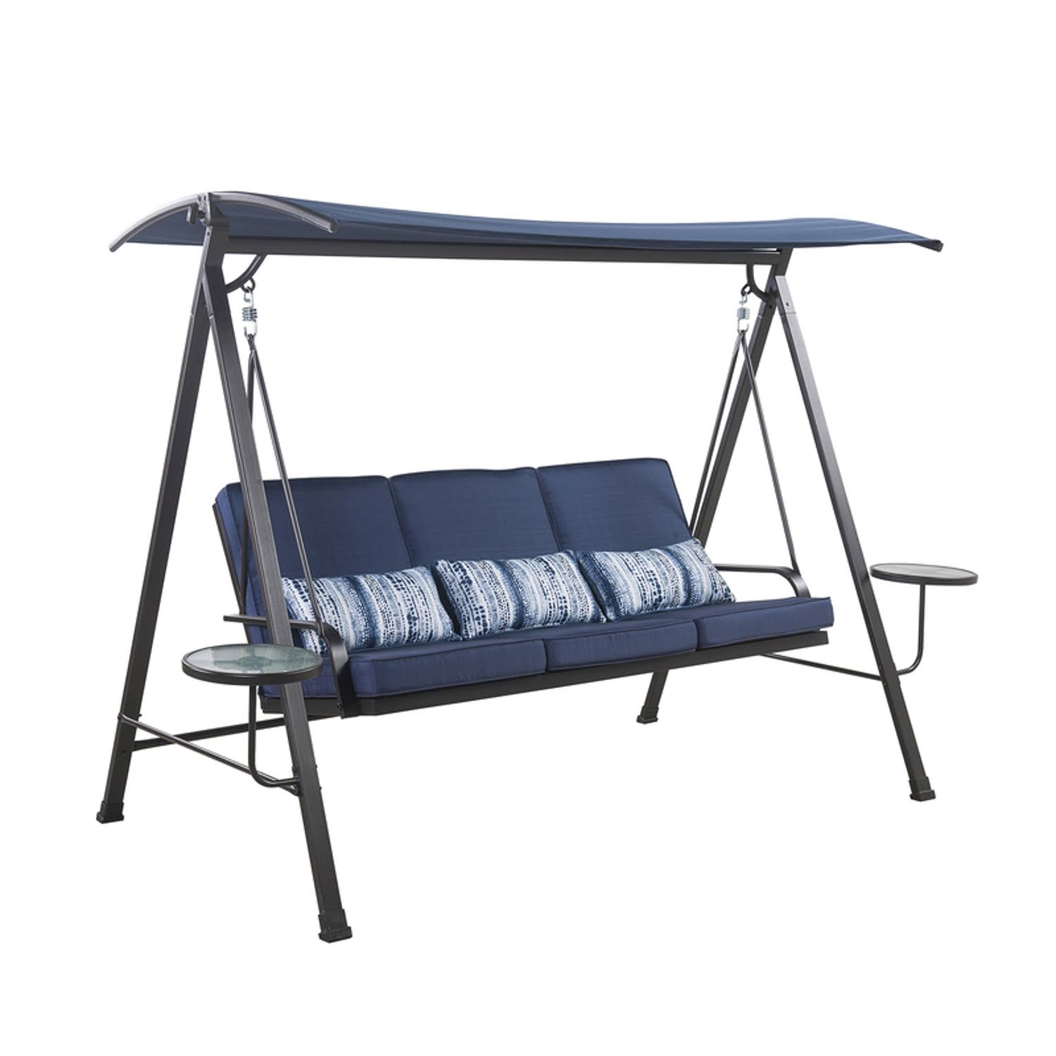 Living Accents 3 Person Black Steel Swing with Tables Blue Best Store