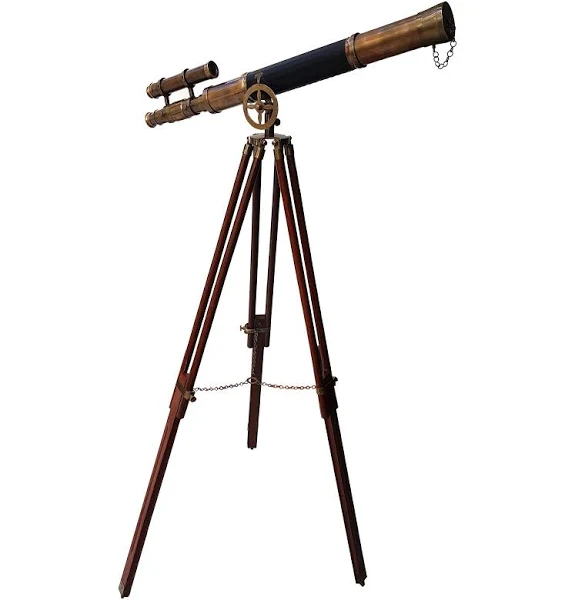 Maritime Brass Antique Double Barrel Designer Telescope with Wooden ...