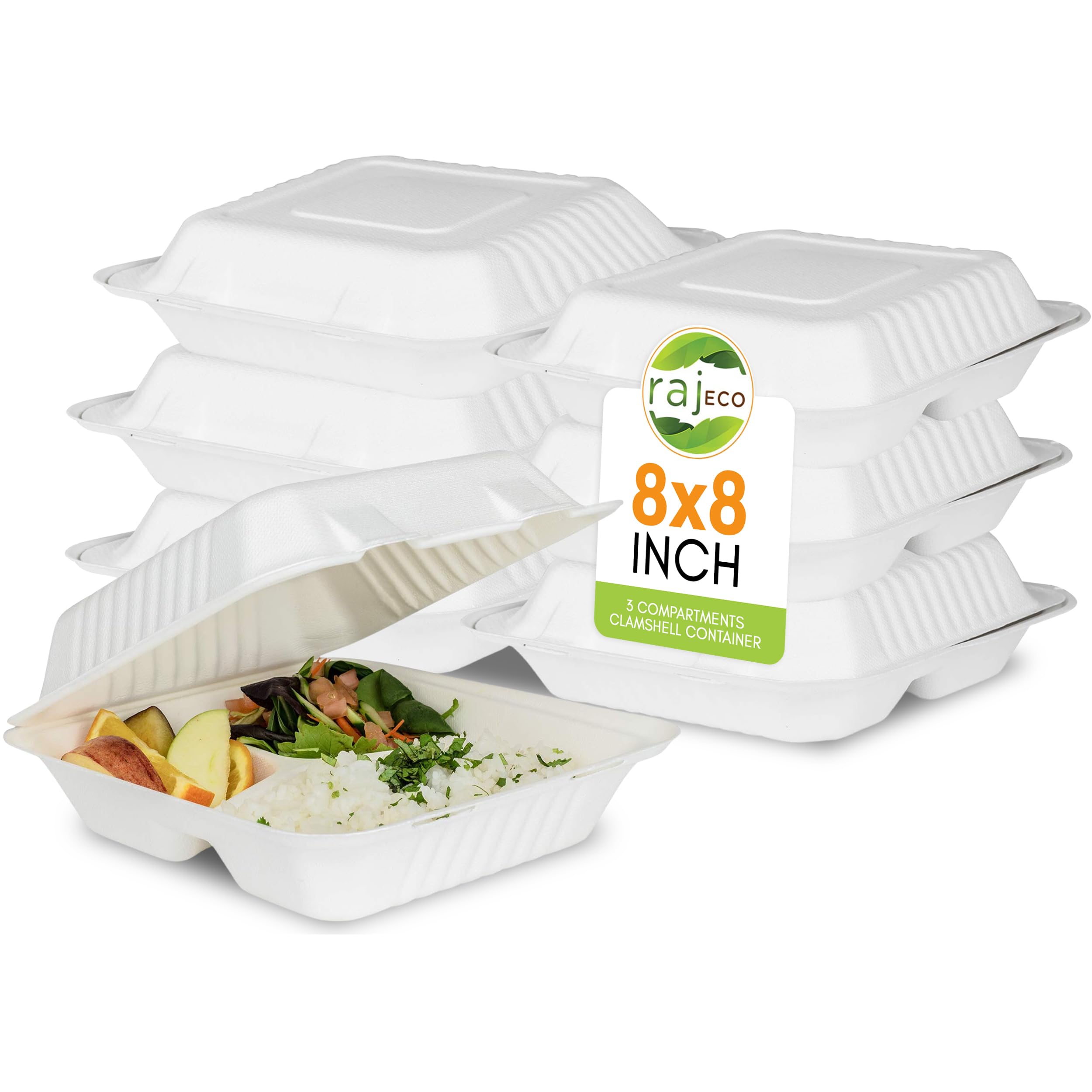 100% Compostable Clamshell Take Out Food Containers [8X8 3