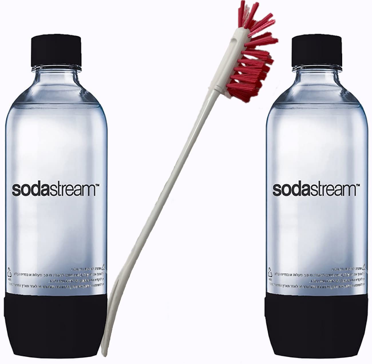 Soda Stream 3 Pack Original Sodastream Reusable Sparkling Water Carbonating  Bottles 1L 1 Liter Bundle with Kidscare 14 inch Bottle Cleaning Brush
