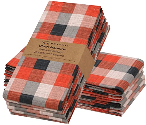 Ruvanti Kitchen Cloth Napkins 6 Pack 100% Cotton 18 x 18 inch Stamped Leaves, Dinner Napkins, Soft, Comfortable, Washable Cloth, Linen Napkins for Fam