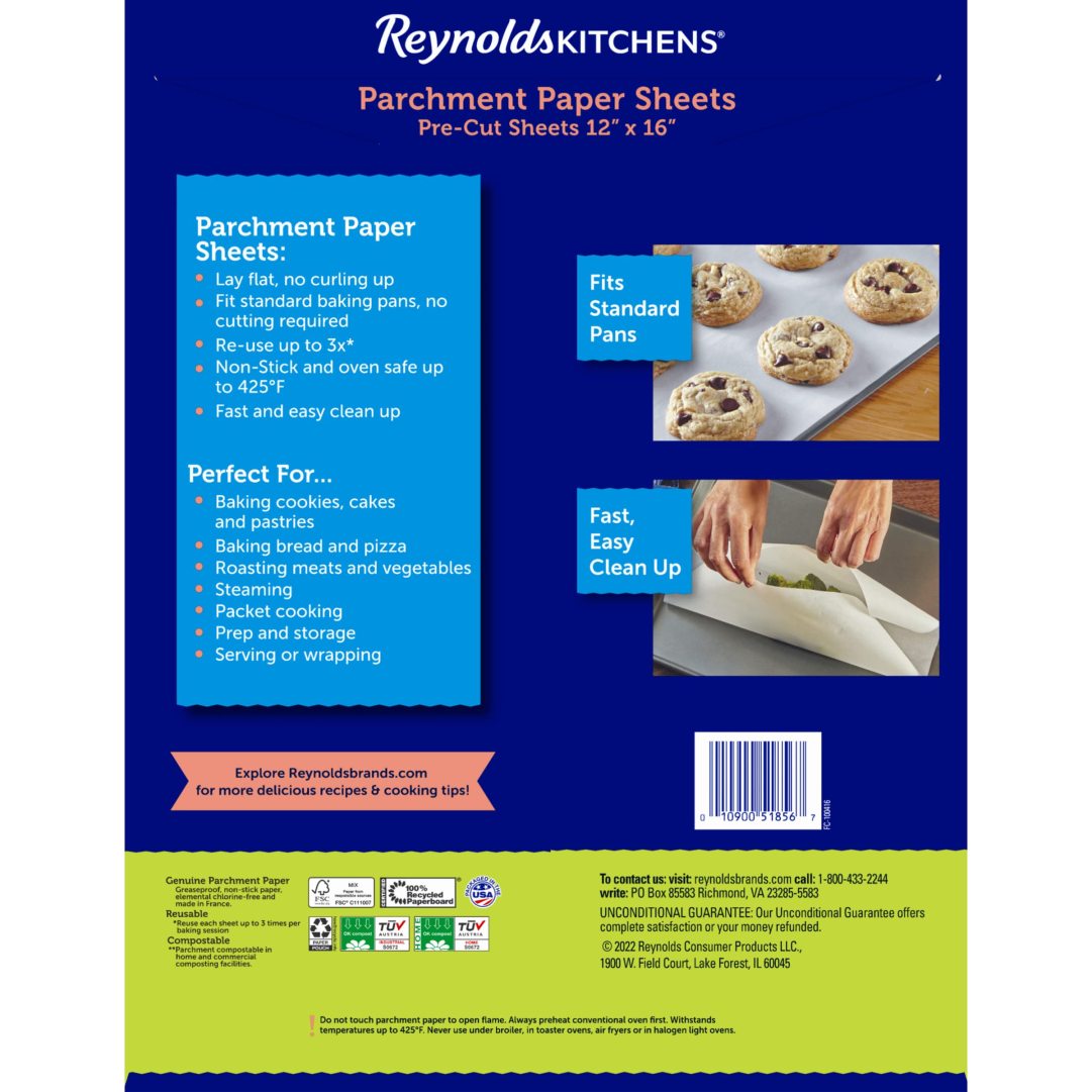 Reynolds Kitchens Cookie Baking Sheets, Pre-Cut Parchment Paper, 22 Sh – JK  Trading Company Inc.
