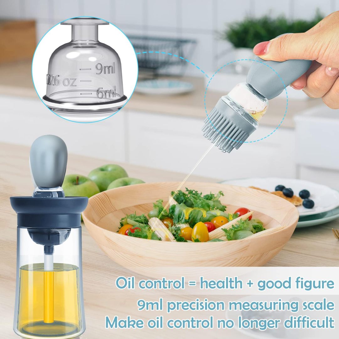 2 In 1 Oil Bottle with Brush Glass Sauce Container Cooking Oil Dispenser  for Kitchen Cooking Frying Bbq Air Fryer Marinating