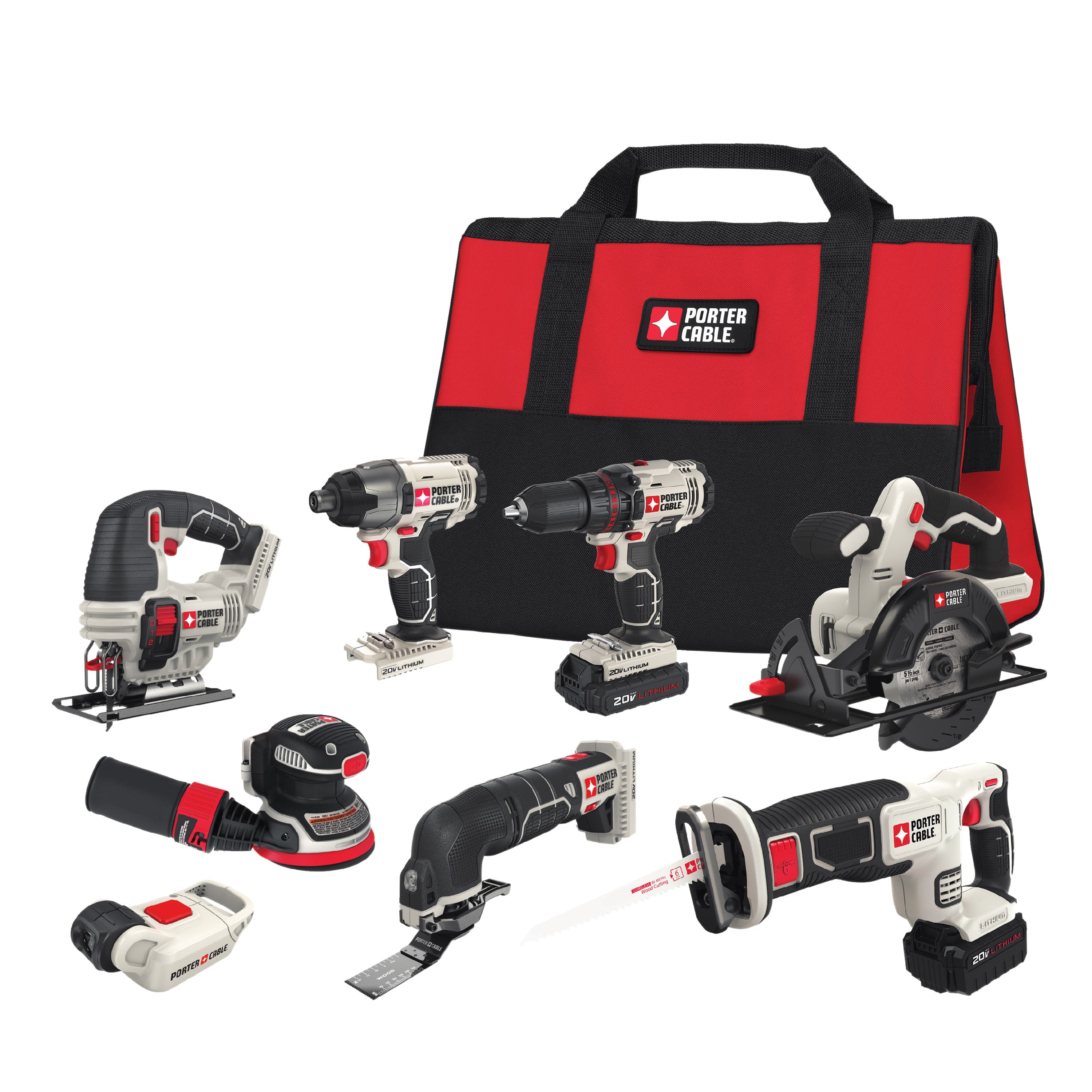 Porter Cable 20 Volt Max Lithium Ion 8 Tool Combo Kit PCCK6118