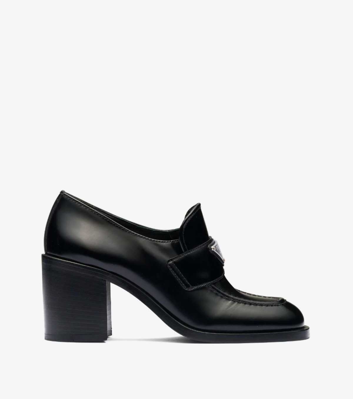 block-heel brushed-leather loafers
