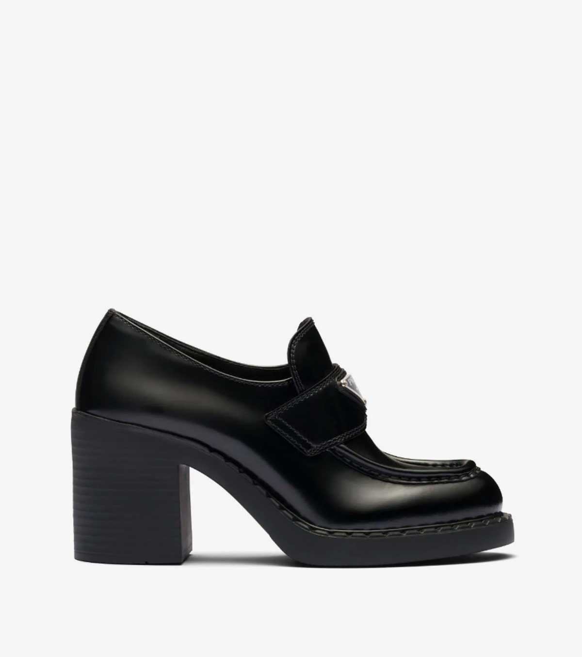 triangle-logo brushed leather loafers