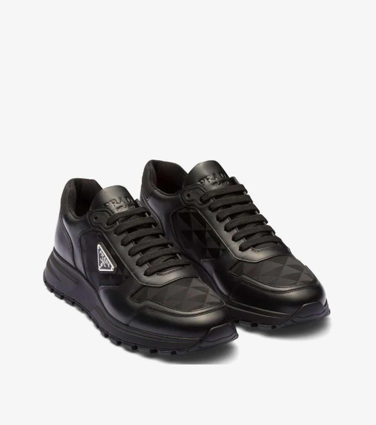 logo-jacquard leather sneakers