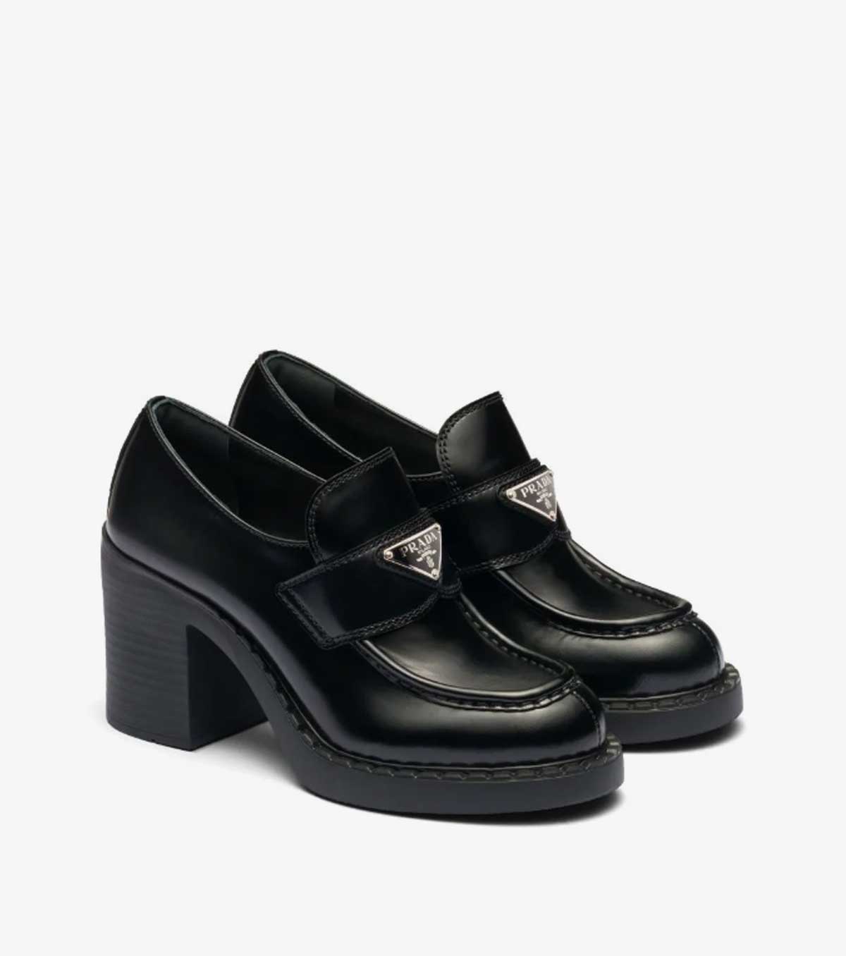 triangle-logo brushed leather loafers
