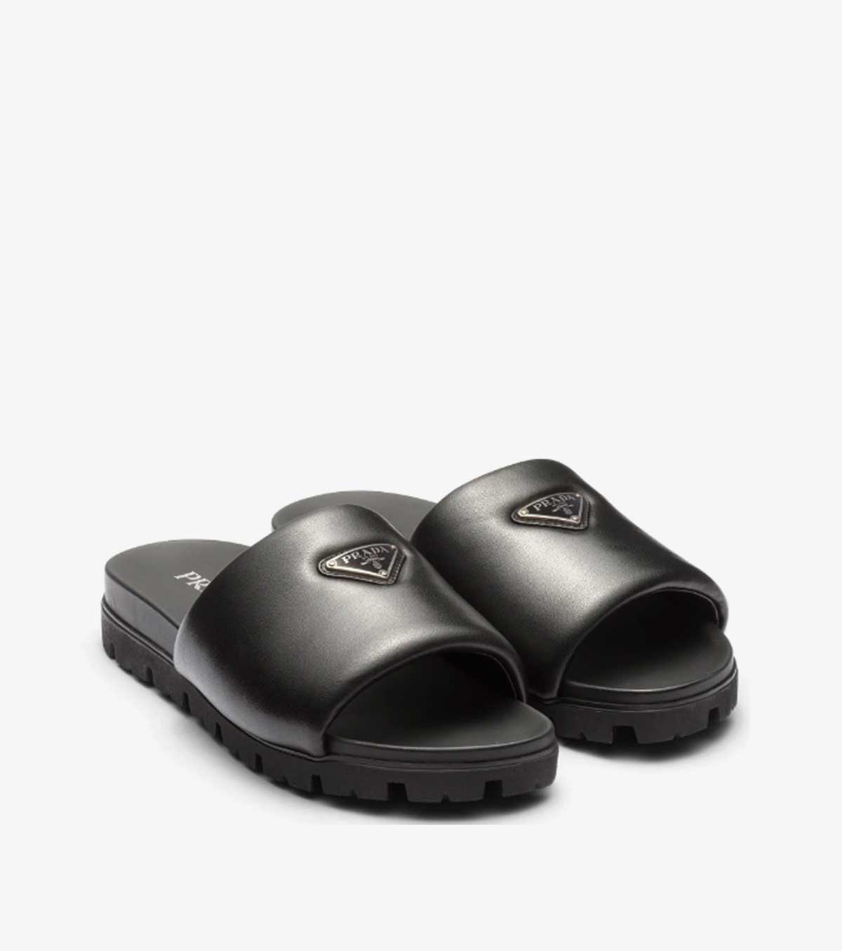 logo plaque brushed leather slides