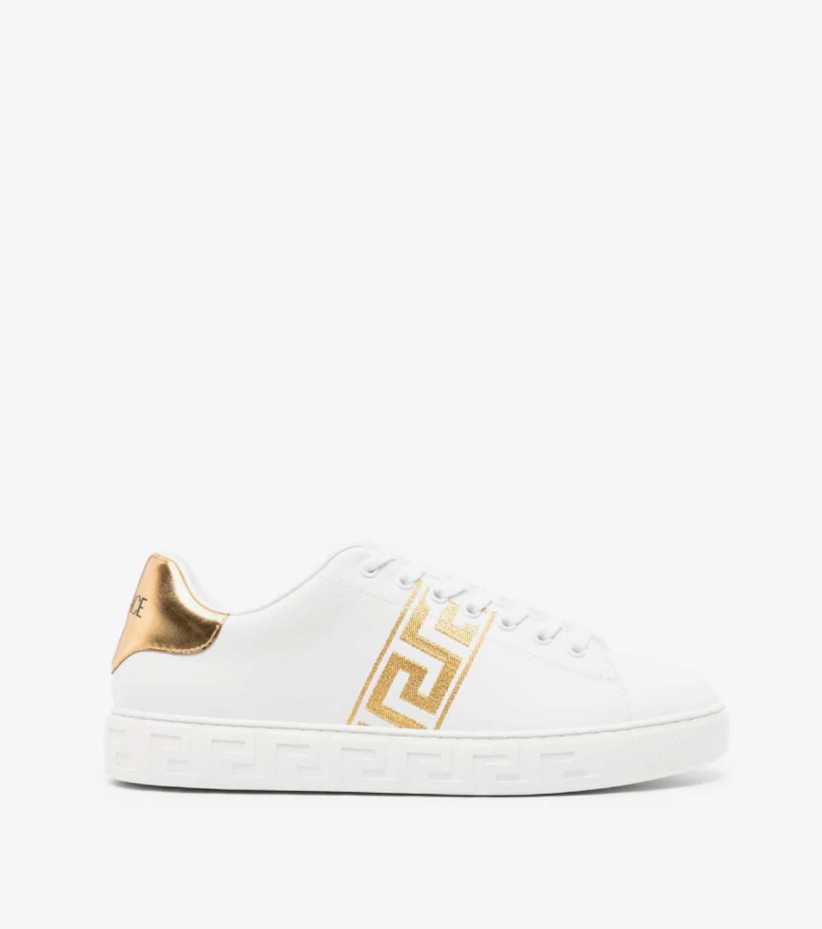 Embroidered Greca leather sneakers