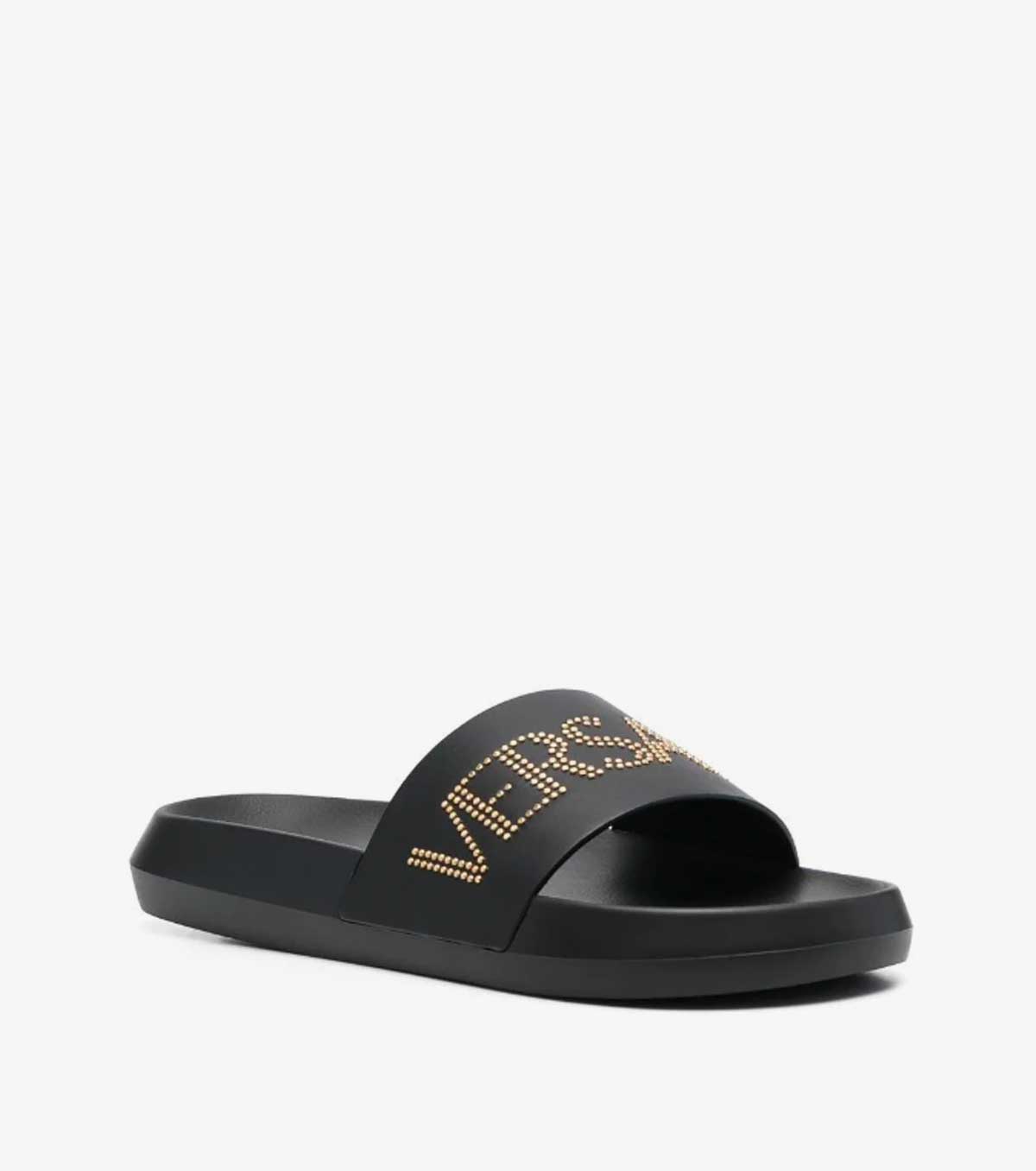 studded-logo leather slides