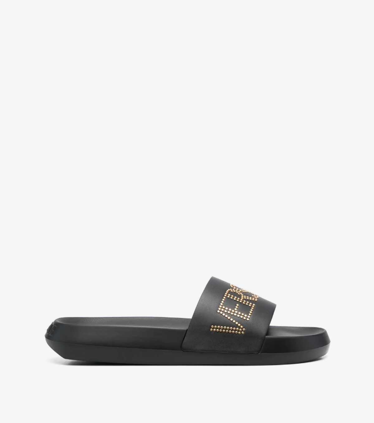 studded-logo leather slides