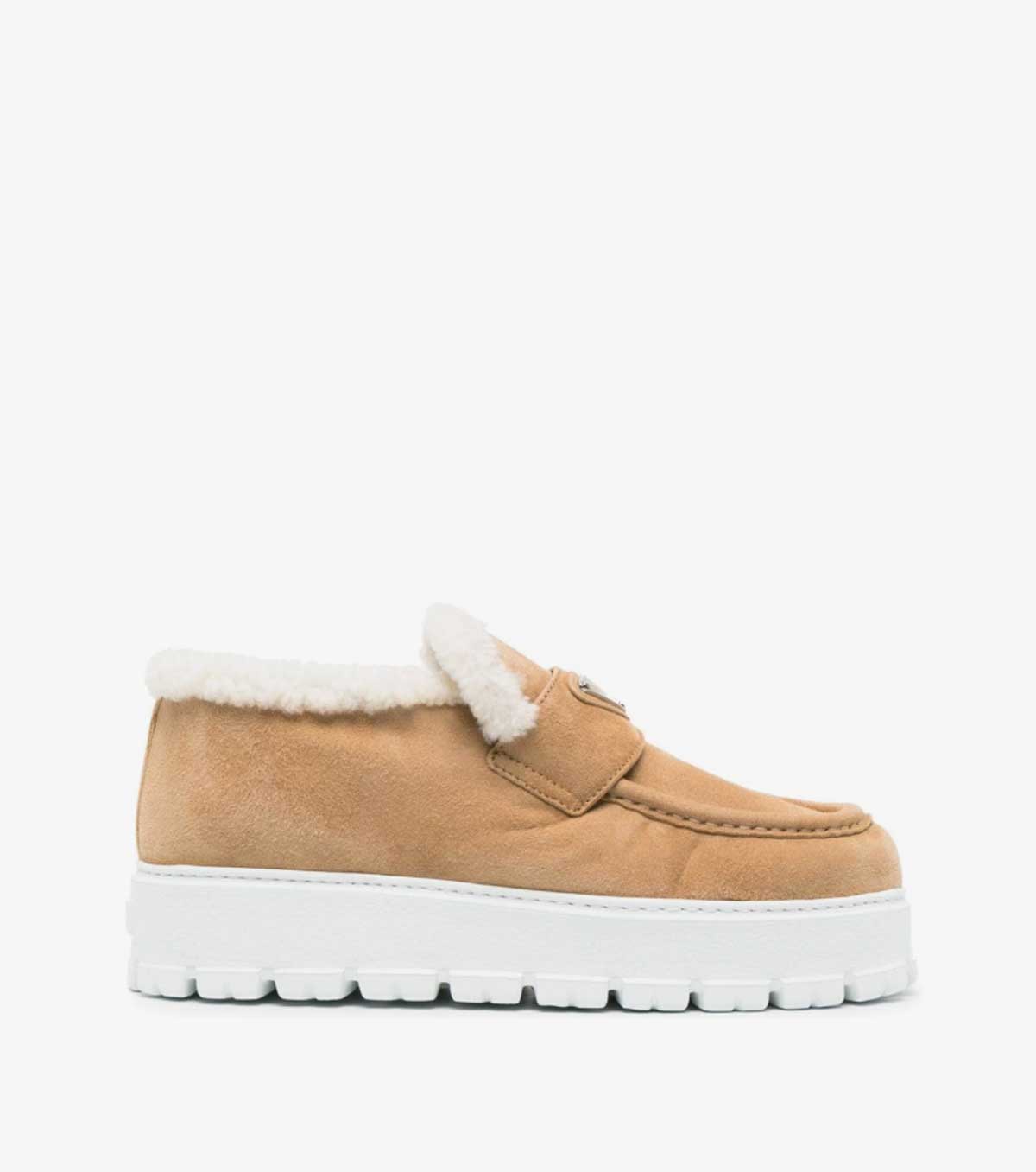 triangle-logo shearling loafers