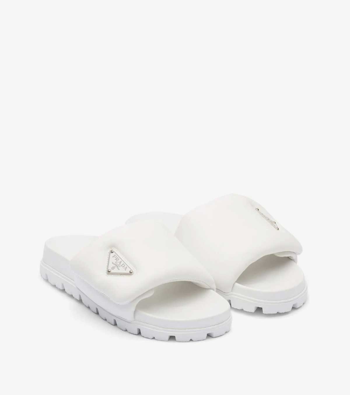 logo-plaque padded leather slides