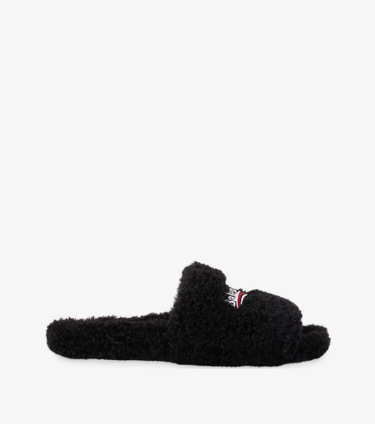 campaign-logo faux-shearling slides