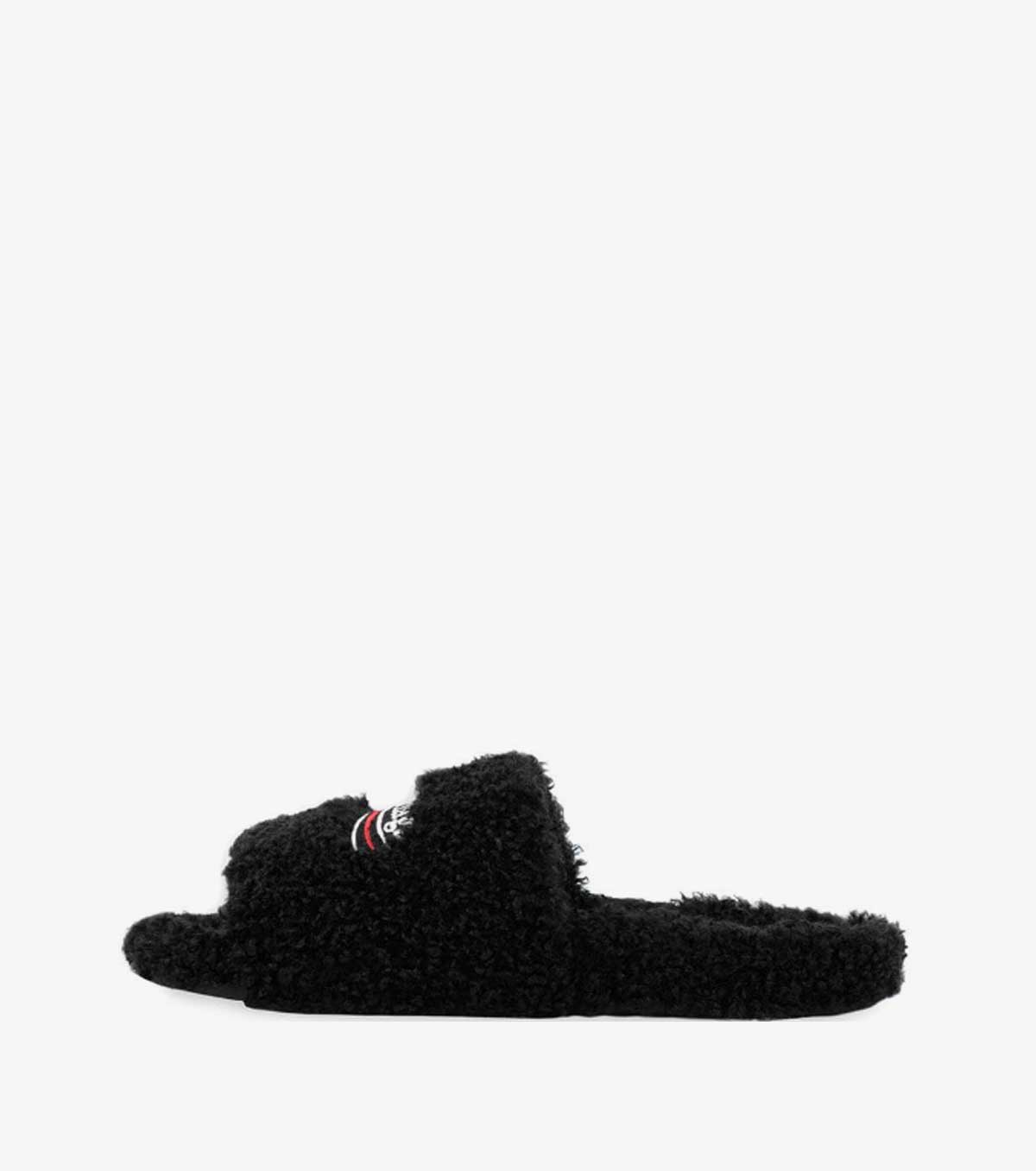 campaign-logo faux-shearling slides