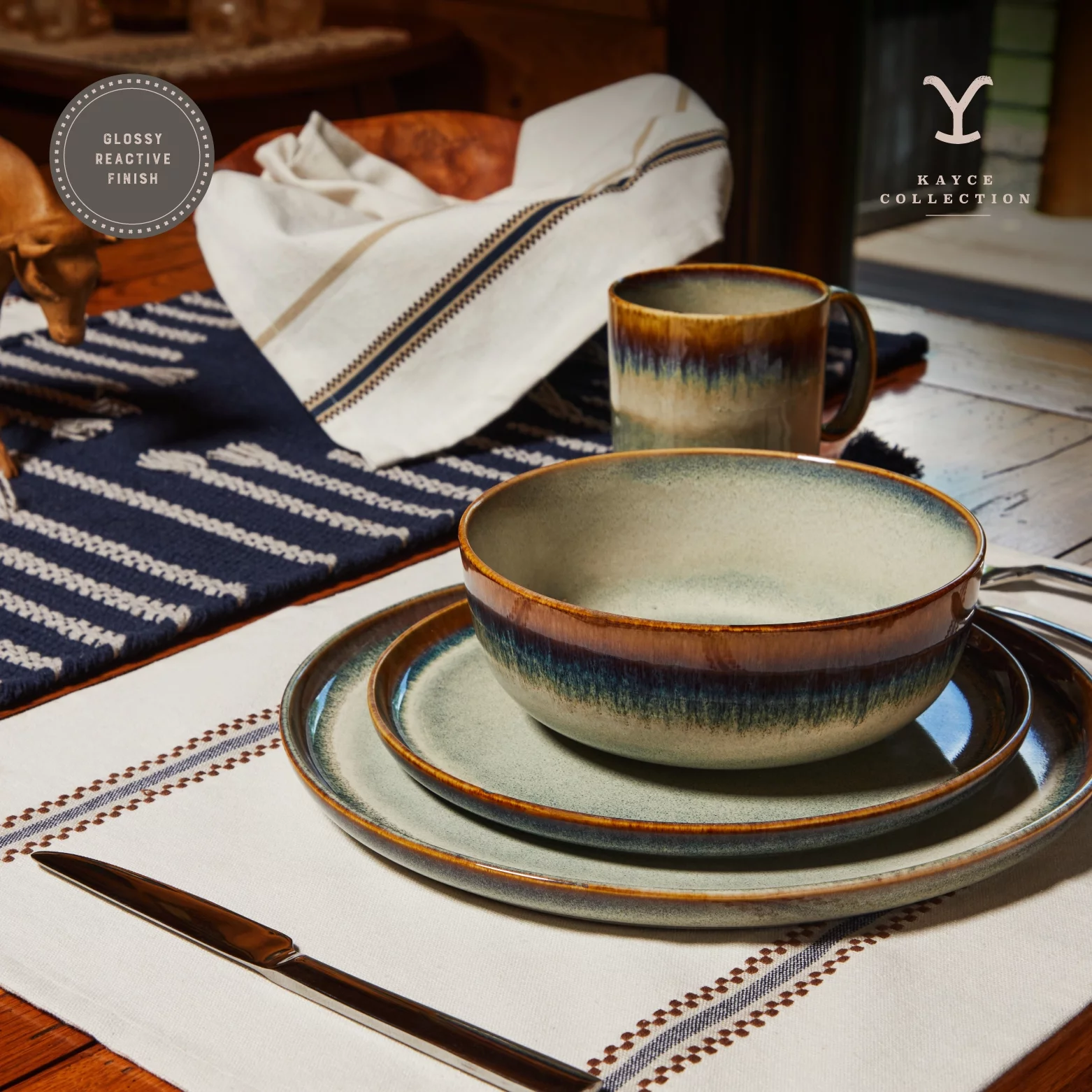 Yellowstone 12Piece Ceramic Dinnerware Set, Kayce Collection