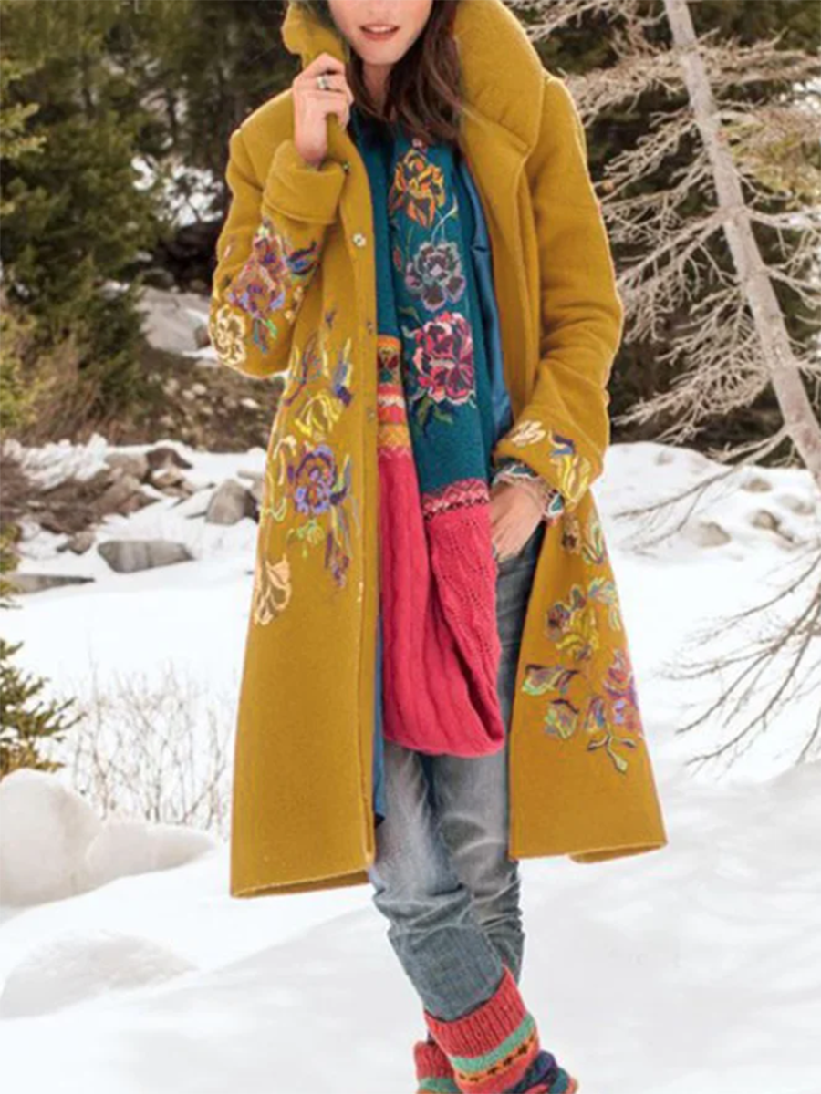 Orange Vintage Floral Cotton-Blend plus size Outerwear