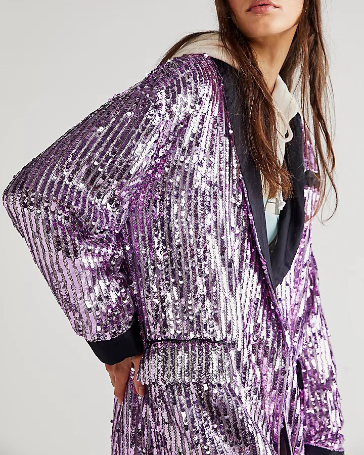 Purple Glitter Velvet Cardigan Jacket
