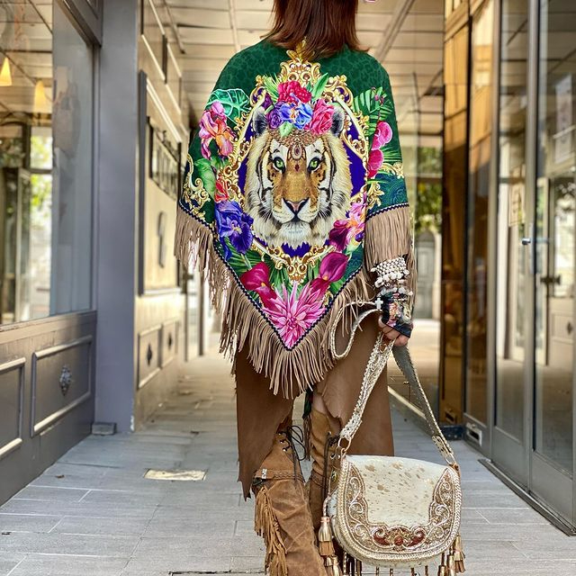 Cape fringed cape cardigan