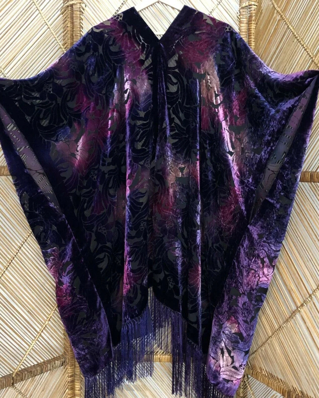 Kimono Fringed Velvet Cardigan Jacket