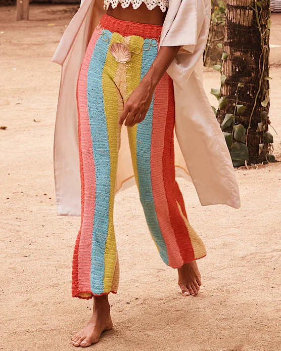 Rainbow Candy Knit Track Pants